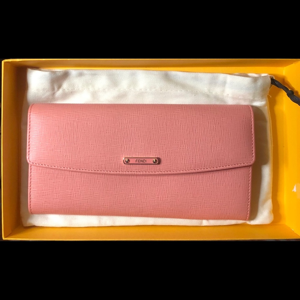 Authentic Fendi Leather Saffiano Wallet Clutch